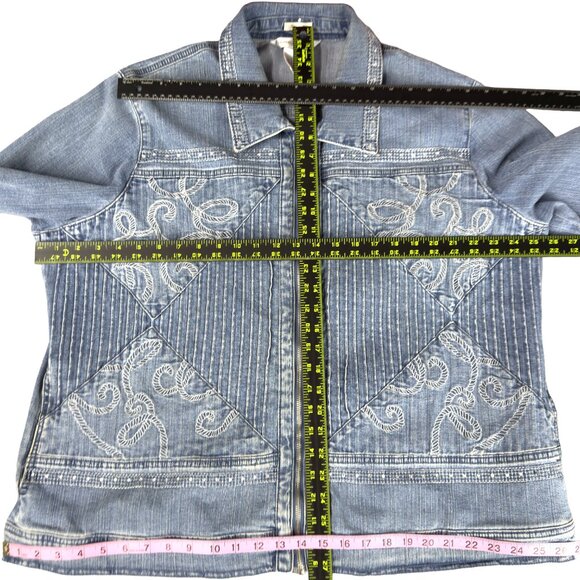 Vintage DRAPERS & DAMONS Denim Jacket Zip Front Embroidered Stretch Womens 1X - Picture 8 of 9
